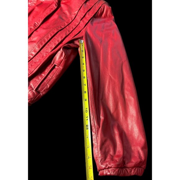Vintage 80s red leather pleat assymetrical jacket Size  15/16 - Picture 12 of 14